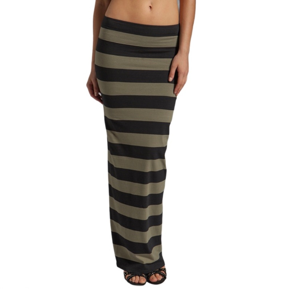 Free People Green and Black Striped Maxi Skirt - Women’s Size XS
